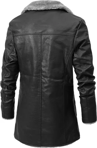 Vista 2 de ADUWOAN Abrigo de piel sintética para hombre, chaqueta de sherpa de gamuza térmica, pesada, de piel sintética, con forro, abrigo para exteriores