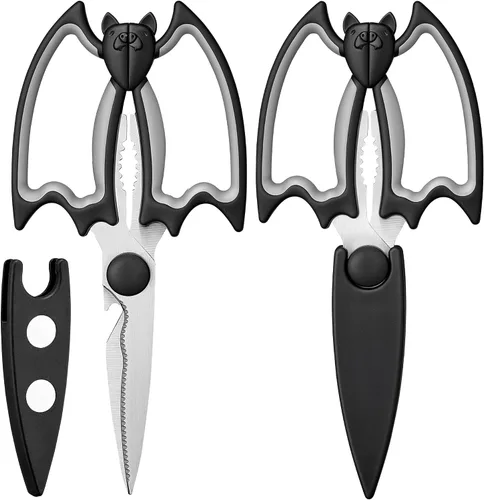 Vista 10 de OMDAR Juego de 3 tijeras de cocina y tijeras de mariscos, tijeras de cocina Negro blanco