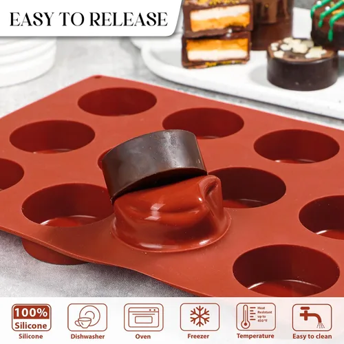 Vista 6 de Webake Juego de moldes para discos de pastel de tamaño pequeño, moldes planos de silicona para tartas de 1.75 x 0.75 pulgadas, sin BPA, 2 moldes y 1