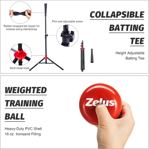 Vista 6 de ZELUS Red de béisbol de 7 x 7 pies, red de práctica de béisbol y sóftbol con tee, pelotas de béisbol y bolsa de transporte para batear y lanzar
