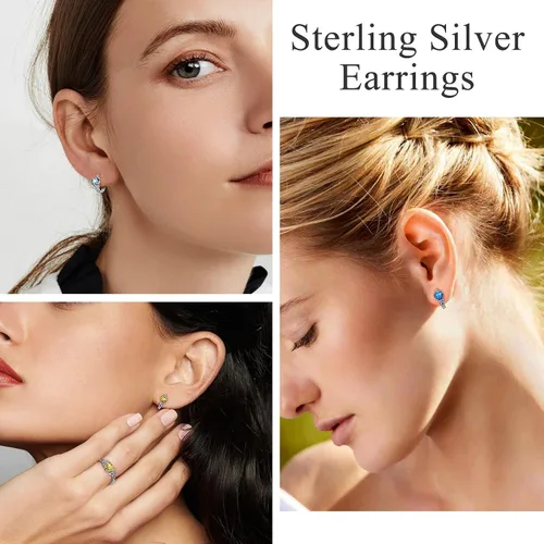 Vista 7 de Bestyle Sterling Silver Celtic Earrings with Birthstone for Women, HoopCrossHeartCeltic Knot Celtic Birthstone Earrings for Women, Great Birthday