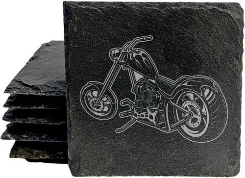 Vista 9 de Level Up Your Man Cave: Posavasos rústicos para los entusiastas de la motocicleta, pizarra redonda, juego de 4