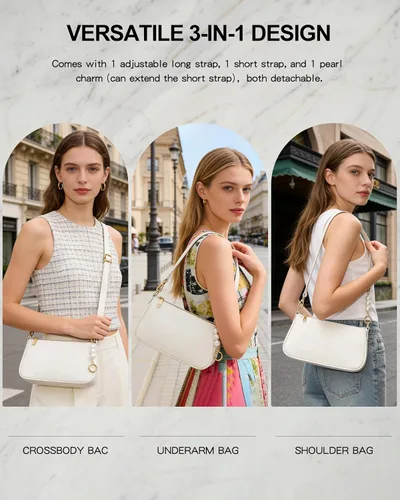 Vista 4 de Travistar Bolso de hombro para mujer pequeño – Bolso cruzado de cuero vegano, bolsos Hobo lindos bolsos de mano con 3 correas