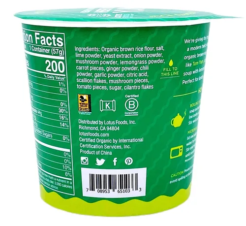 Vista 4 de Lotus Foods, Tom Yum - Taza de sopa de arroz Ramen, 2 onzas