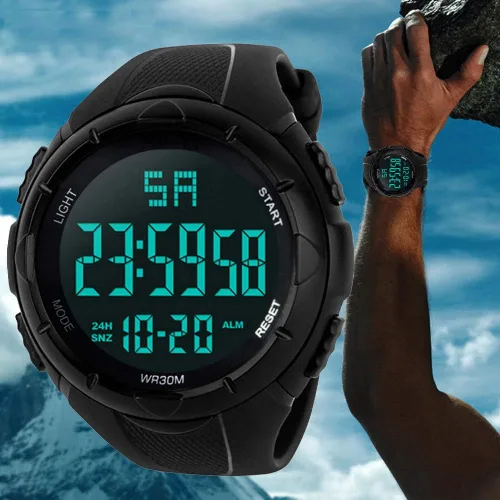Vista 8 de Reloj deportivo digital para hombre, impermeable, cronómetro, electrónico, militar, con alarma de fecha automática, retroiluminación LED