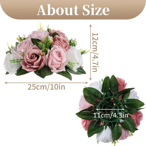 Vista 4 de Sziqiqi Centros de mesa de flores rosas para mesas, bolas de besos para bodas, pieza central de arreglos florales artificiales