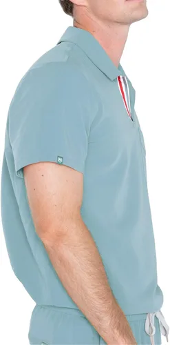 Vista 2 de Mediclo Camiseta médica médica para hombre - Fraser cuello bolsillos pecho camisa ecológica sostenible FYSEL tela ropa de trabajo