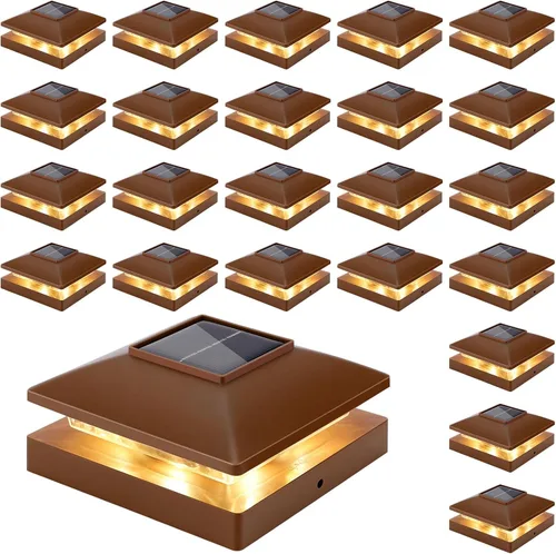 Vista 15 de Luces solares para punta de poste al aire libre 16 unidades, negras, impermeables, alimentadas por energía solar, luces de valla para cubierta