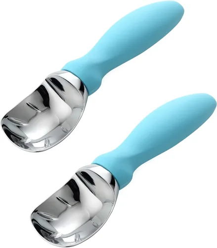 Vista 17 de Spring Chef - Cuchara para helado rosa de alta resistencia con mango suave, cuchara profesional para helado, cuchara de metal para masa de galletas