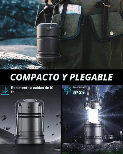 Vista 6 de Lichamp Paquete de 4 linternas LED para acampar, luces de campamento con pilas, linterna plegable LED, kit de suministros de emergencia portátiles