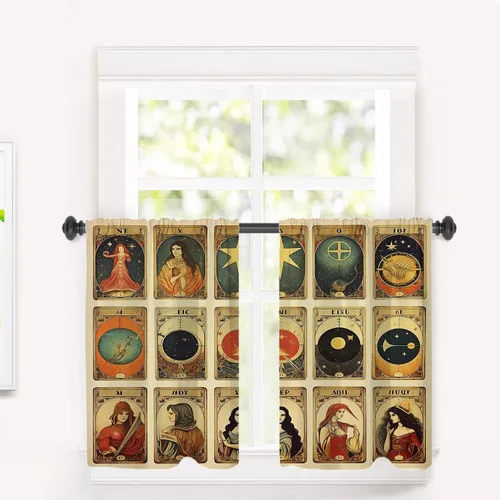 Vista 83 de Cortinas opacas de poliéster multicapa marrón con diseño de bosque natural, 2 unidades, 26 x 24 pulgadas