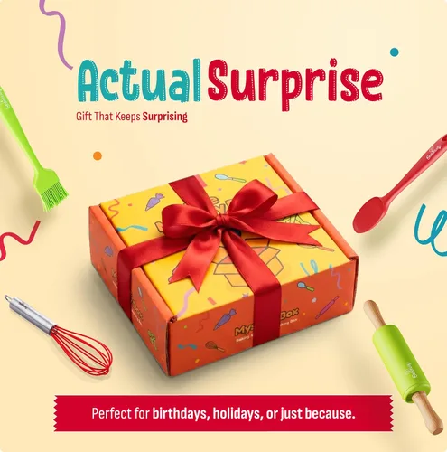Vista 5 de Baketivity Caja misteriosa – Utensilios de cocina reales para niños – Accesorios de cocina seguros, duraderos y divertidos – Regalo para jóvenes
