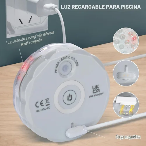 Vista 7 de Luces recargables sumergibles para piscina con mando a distancia, impermeables, carga subacuática, operadas por batería, controladas, 25 luces LED