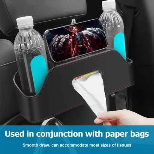 Vista 4 de zipelo Organizador de Apoyo de Cabeza y Asiento Trasero para Coche con Portavasos, Caja de Almacenamiento Colgante Multifuncional para Asiento