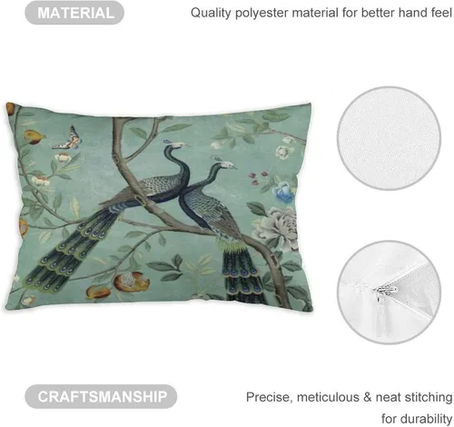 Vista 3 de Synthwave A Teal of Two Birds Chinoiserie - Fundas de almohada decorativas de 12 x 20 pulgadas, almohada decorativa para decoración del hogar
