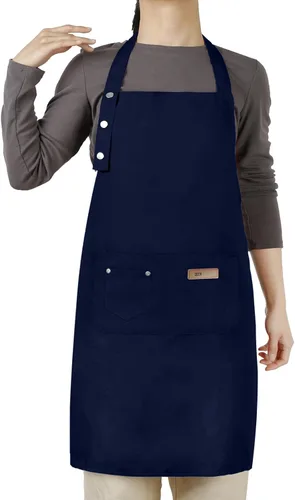 Vista 12 de Hongsome Delantal ajustable con botones para mujeres y hombres, artistas, pintura, cerámica, jardín, cocina, chef, 3 bolsillos, impermeable, M-XXL
