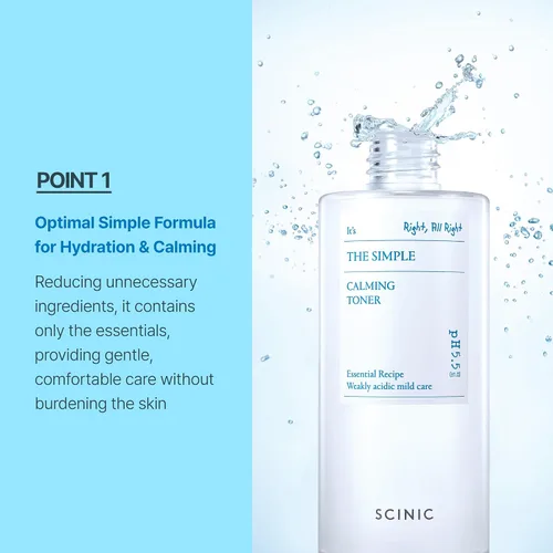 Vista 4 de SCINIC The Simple Calming Toner 10.1 fl oz (10.1 fl oz) Astringente facial vegano para pieles sensibles e irritadas Textura acuosa fresca