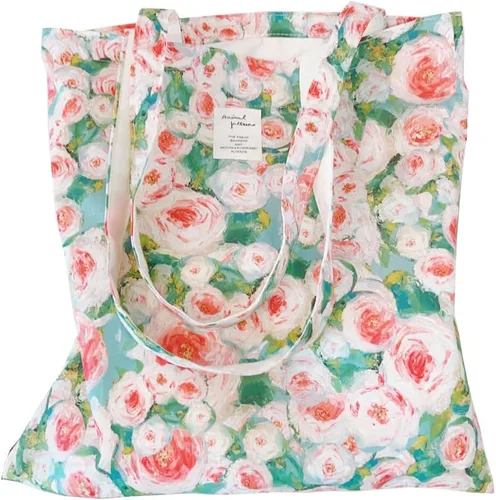 Vista 8 de Floral Canvas Tote Bag Double-Sided Printed Cloth Cotton Tote Floral Shoulder Bags for Beach Travel Shopping Grocery