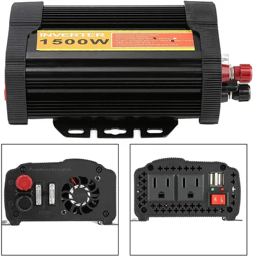 Vista 2 de Qiilu Inversor de corriente para automóvil de 1500 W, 12 V CC a 110 V CA, 1500 W, compatible con automóvil, negro, 1 paquete