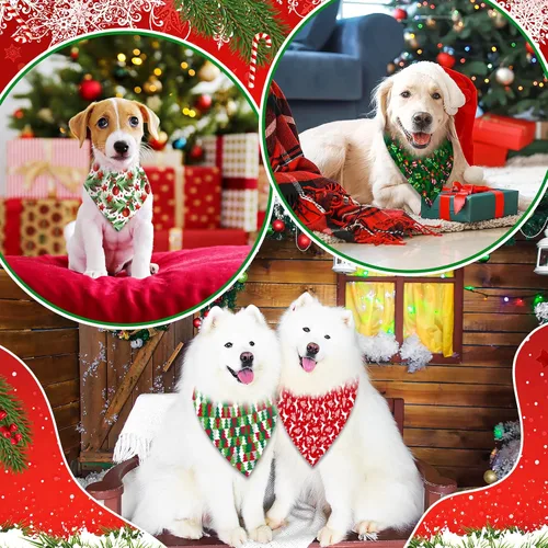 Vista 2 de 120 piezas de bandanas navideñas para perros a granel, bufandas ajustables para perros, baberos, bandanas navideñas para cachorros, bufandas