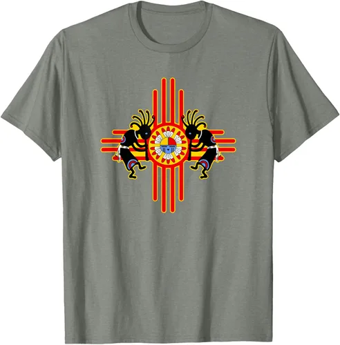 Vista 62 de Native American Kokopelli Kachina Zia Symbol 2 - Camiseta divertida para fanáticos, Negro