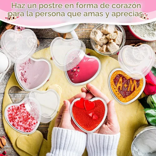 Vista 4 de 40 paquetes de moldes de aluminio en forma de corazón con tapas