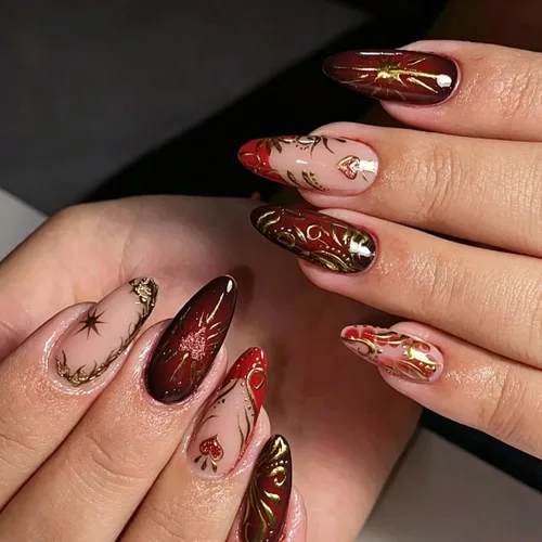 Vista 26 de MISUD - Uñas postizas largas con forma de ataúd, con diseño gótico de vampiro en negro y rojo, acrílico, 24 piezas 07002Rojo y Negro