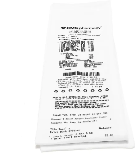 Vista 2 de ASVP Shop Bufanda de recibo CVS, doble cara, bufanda de forro polar, hecha para parecerse a un recibo real de CVS, Blanco