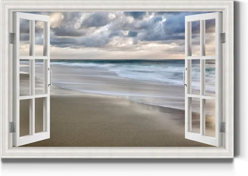 Vista 12 de Renditions Gallery Lienzo decorativo para pared, vista de barco viejo atracado en la playa de arena blanca, obra de arte para colgar en la pared