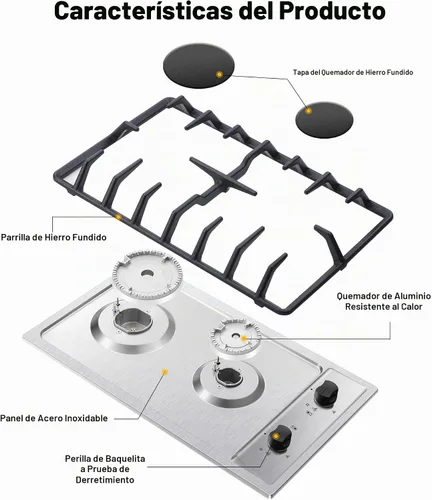 Vista 2 de Eascookchef - Placa de cocina de gas de 2 quemadores con protección de termopar - NG/LPG convertible de 30 cm (12 pulgadas) de acero inoxidable