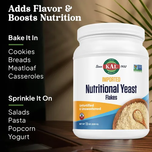 Vista 4 de KAL Copos de levadura nutricional importados, copos finos sin fortificar y sin azúcar, fuente 100% natural de aminoácidos y vitaminas B, gran sabor
