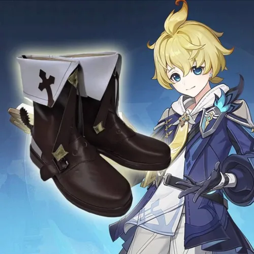 Vista 2 de COSGOGO Genshin Impact Mika - Zapatos de cosplay para Halloween, carnaval, fiesta, hombres y mujeres, anime cosplay, zapatos de juego de rol