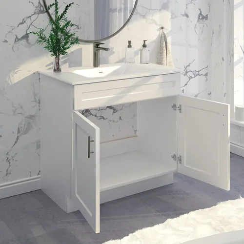 Vista 7 de La Royal Mueble de baño con base de coctelera blanca lista para montar, 36 pulgadas de ancho