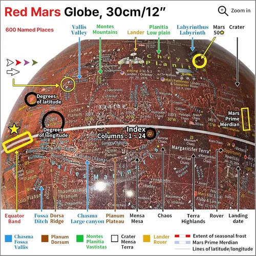 Vista 8 de Mapsoft Prime - Globo iluminado de Marte rojo, 11.8 in, RI-30