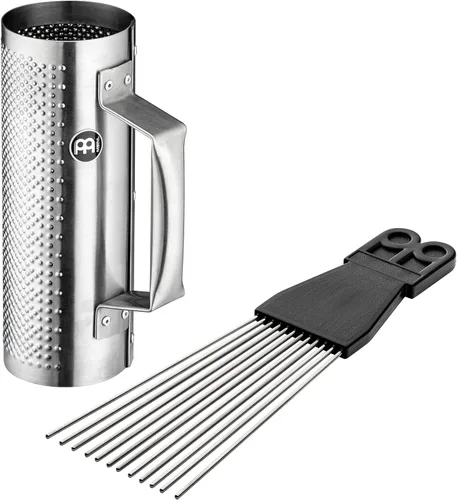 Vista 9 de Meinl Percussion Merengue Guira Shaker con raspador ABS, no fabricado en China, cuerpo y relleno de acero cepillado, 2 años de garantía (MGUS1)