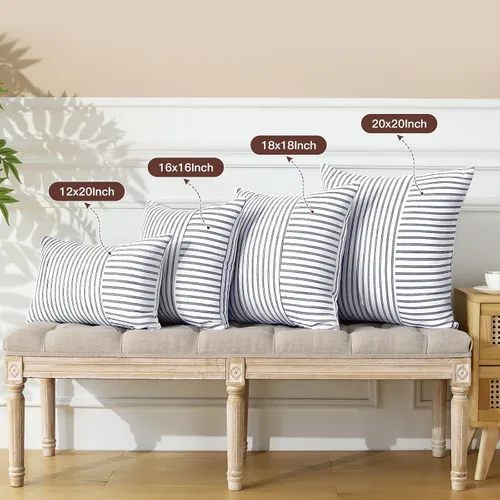 Vista 5 de OTOSTAR Paquete de 2 fundas de almohada decorativas con diseño de retazos a rayas de 18 x 18 pulgadas, fundas de cojín cuadradas para sofá Rayas