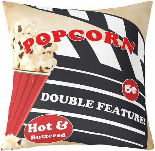 Vista 9 de Homewish Theater Cinema Poster Throw Pillow Covers (Pack of 1),Retro Movie Cushion Cover for Kids Boys Teens Popcorn Pillow Cases Movie Night Living