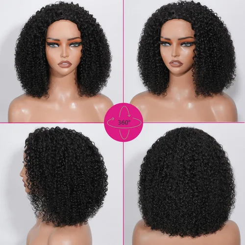 Vista 2 de Curly Half Wig Human Hair - 180% Density 3 in 1 Seamless Flip over Half Wig 14 Inch Glueless Wear Go Beginner Friendly Kinky Curly Wig Drawstring