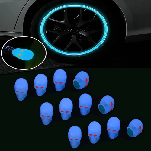 Vista 9 de 12 tapas universales fluorescentes para válvulas de neumáticos de automóvil, tapones luminosos para válvulas de neumáticos que brillan en la Azul-A