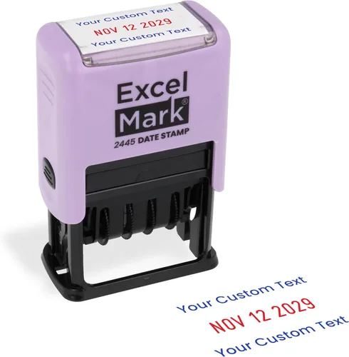 Vista 33 de ExcelMark 2445 Sello de fecha con texto – tinta azul y roja (montaje gris, aprobado)