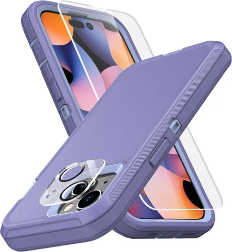 Vista 10 de MXX Funda de Alta Resistencia para iPhone 15 con Pantalla de Vidrio Templado, Protector de Lente de Cámara de 3 Capas, Protección Completa