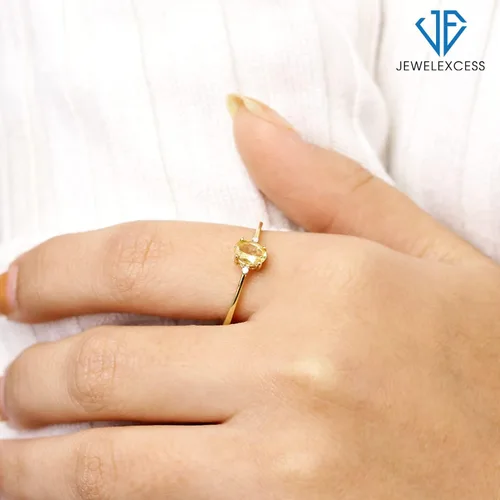 Vista 2 de JEWELEXCESS Citrine November Birthstone Jewelry 0.40 Carat Citrine 14K gold over Silver Ring Jewelry with White Diamond Accent Gemstone Rings with