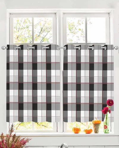 Vista 11 de Cortinas traslúcidas de Navidad de 39 pulgadas de largo, juego de 2 paneles de cortinas para cocina, dormitorio, sala de estar, puerta, pasillo