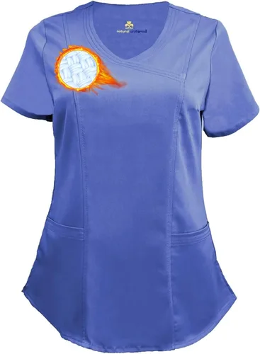 Vista 11 de M&M SCRUBS Camiseta quirúrgica elástica ultra suave con cuello caído y 2 bolsillos para mujer Negro