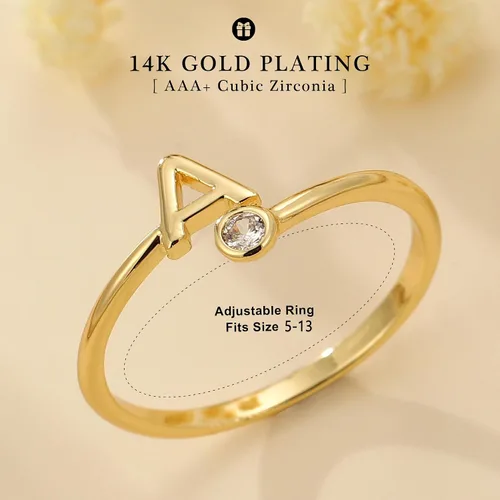 Vista 2 de Anillos Turandoss para Mujeres y Niñas - Delicados anillos ajustables chapados en oro de 14K sin decoloración para mujeres y adolescentes, anillos