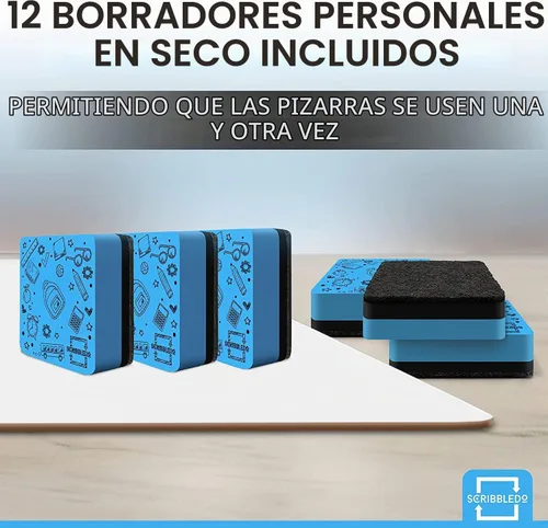 Vista 3 de Scribbledo - Pizarras de borrado en seco para estudiantes, paquete de 12