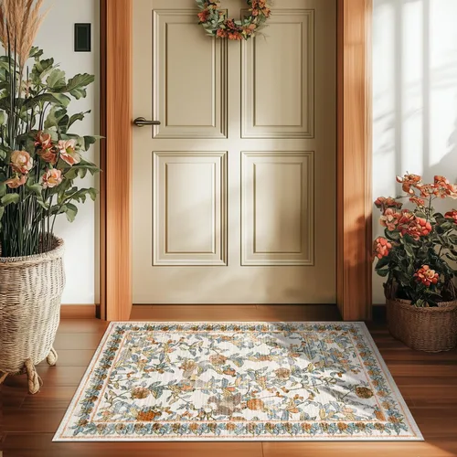 Vista 37 de jinchan Alfombra de entrada lavable vintage floral de medio círculo de 2 x Eden Azul/Verde