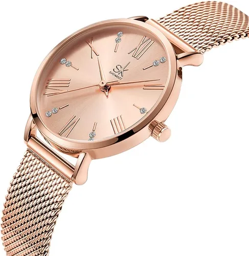 Vista 2 de Relojes simples analógicos de malla para mujer, correa de acero inoxidable, regalo para aniversario