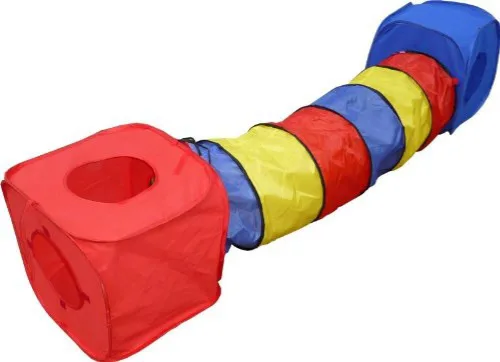 Vista 4 de Cubos plegables Rainbow Pop Túnel de juego para gatos Color: azul. Tamaño: paquete de 1