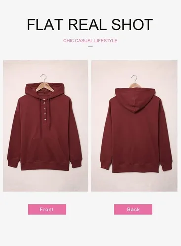 Vista 3 de Dokotoo - Sudaderas con capucha para mujer, con cuello de botón y cordón de ajuste, sudaderas casuales de manga larga